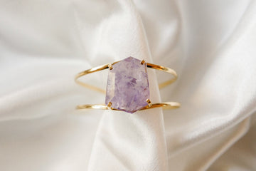 Amethyst Statement Cuff Bracelet — 18K Gold Plated with Genuine Free-Form Faceted Stone, Adjustable & Hypoallergenic