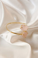 Rose Quartz Open Bangle Bracelet — 18K Gold Plated with Two Raw Rose Quartz Stones, Adjustable & Hypoallergenic