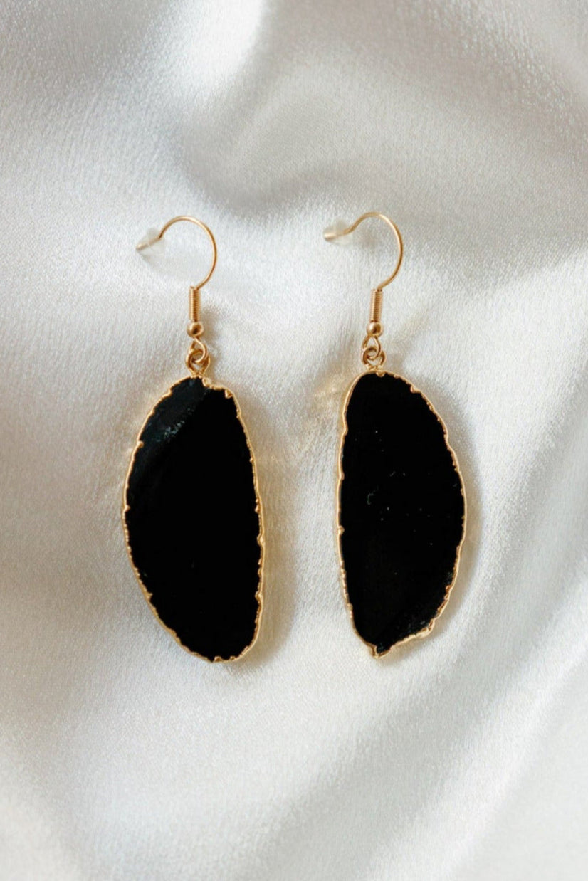 Agate Slice Dangle Earrings — Genuine Natural Stone with 18K Gold Plated Posts & Hand-Painted Edges