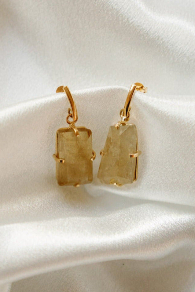 Genuine Citrine Dangle Earrings — Natural Faceted Gemstones with 18K Gold Plated Hooks