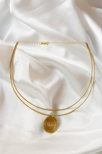 Unity Mandala Choker — Delicate Small Mandala in Handwoven Golden Grass with 18K Gold Plated Accents