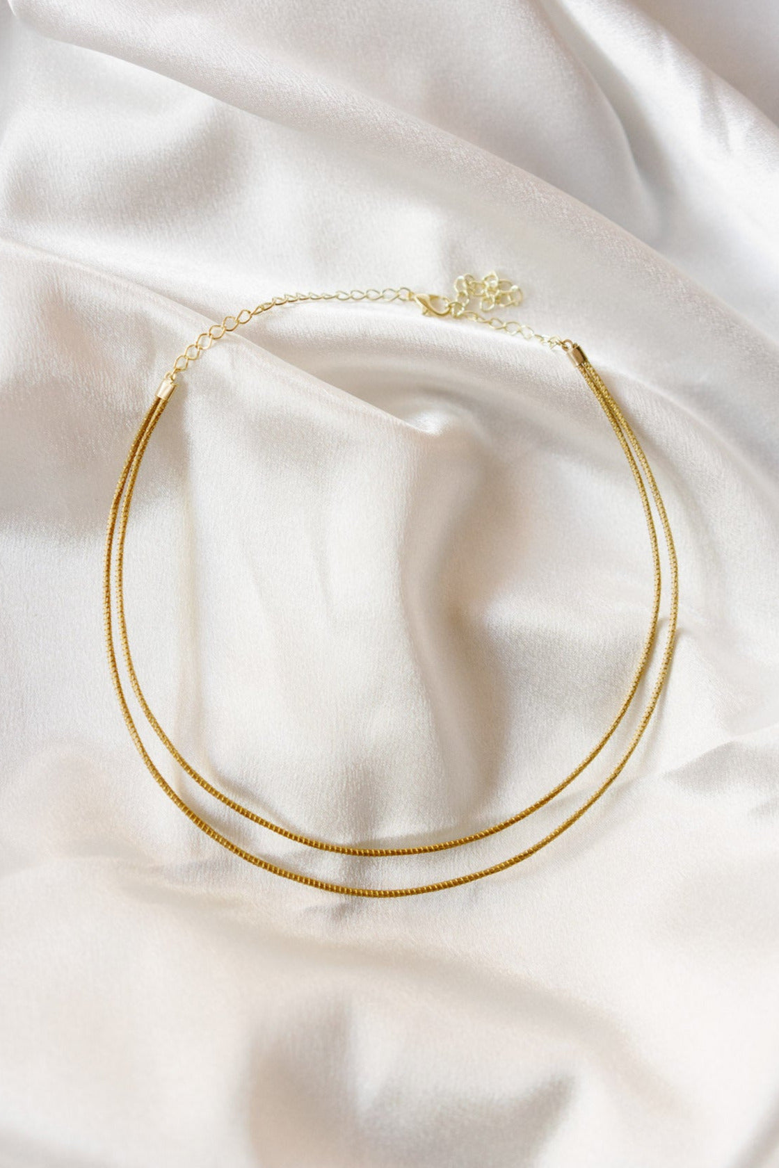 Golden Grass Double Choker Necklace — Handwoven Golden Grass with 18K Gold Plated Accents