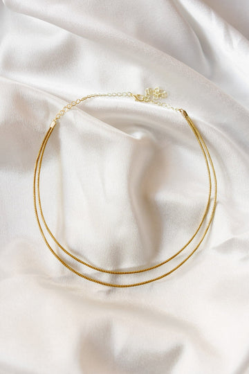 Golden Grass Double Choker Necklace — Handwoven Golden Grass with 18K Gold Plated Accents