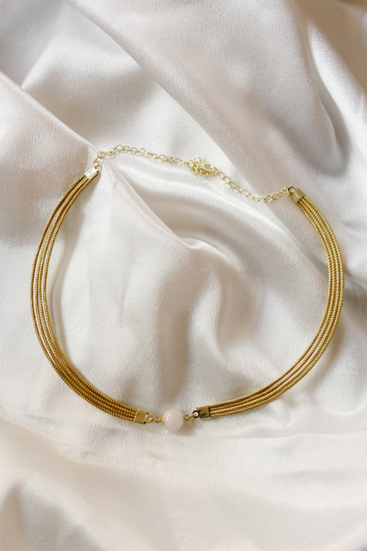 Golden Grass Choker with Natural Gemstones — Handwoven in Brazil with 18K Gold Plated Accents