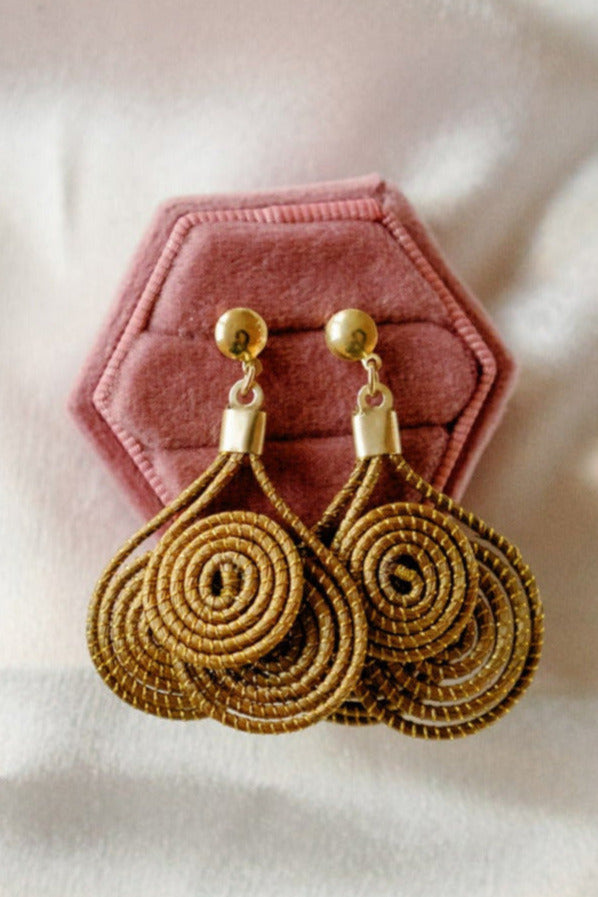 Lucia Earrings — Golden Grass Handwoven Elegance with 18K Gold Plated Finish