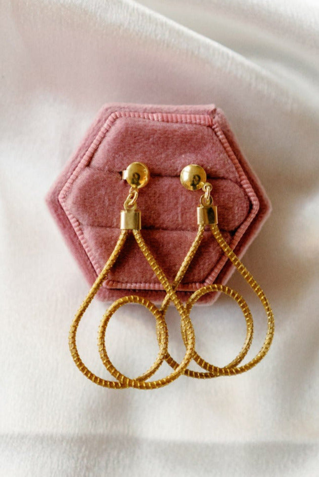 Heart Dangle Earrings – Handwoven Golden Grass with 18K Gold Plated Accent