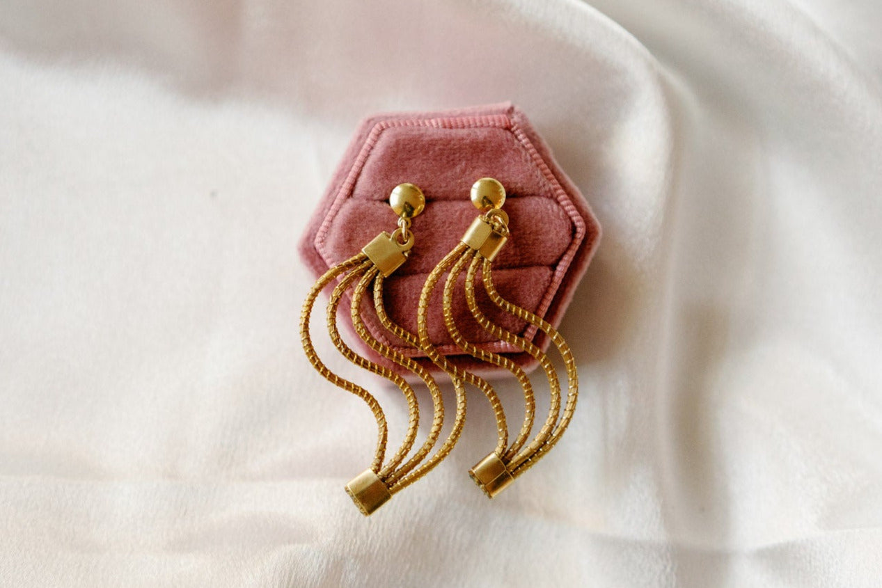 Maryella Golden Grass Earrings — Handwoven Wave Design with 18K Gold Plated Accents