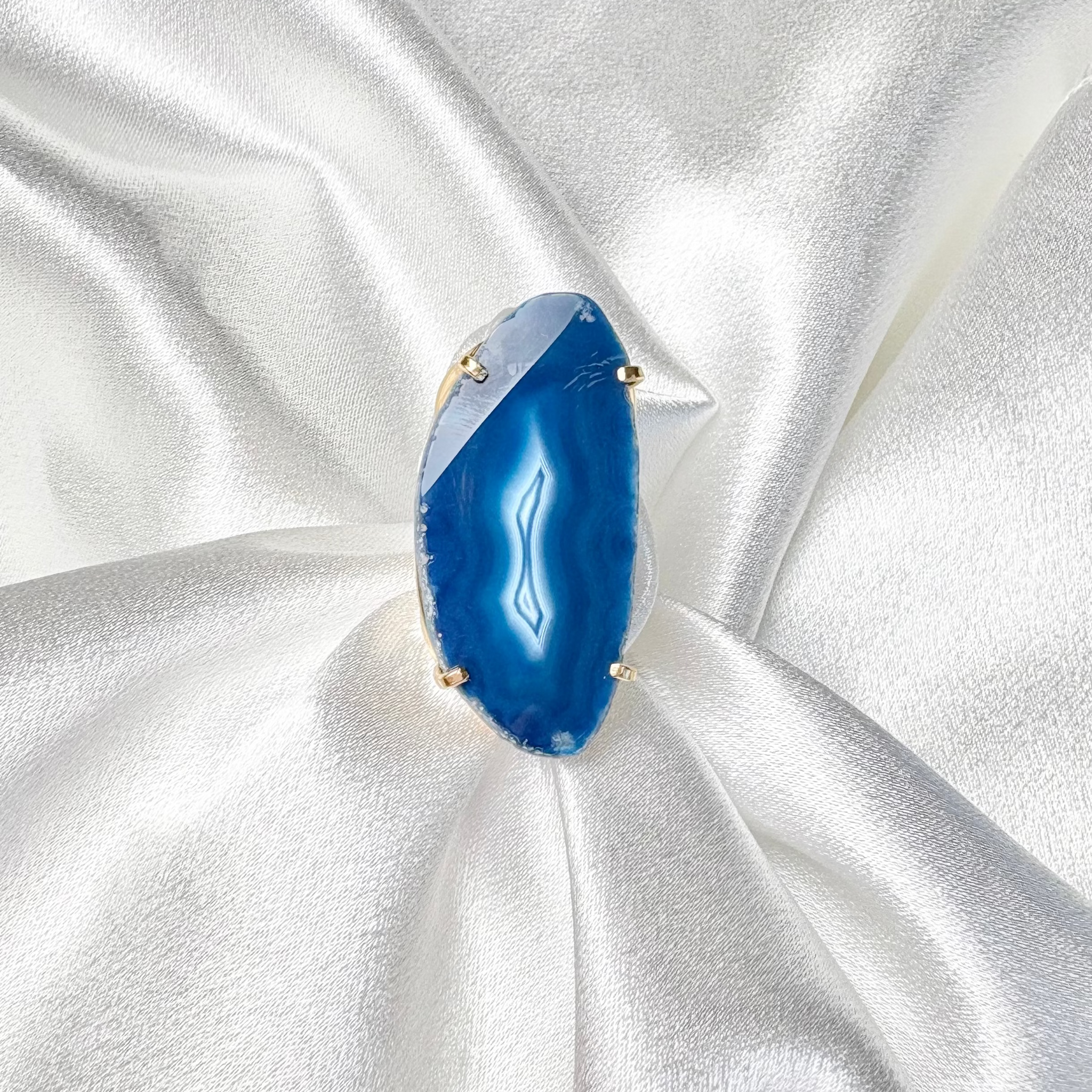 statement blue agate ring natural agate plate on 18k gold plated adjustable band handcrafted by AquaBrasil