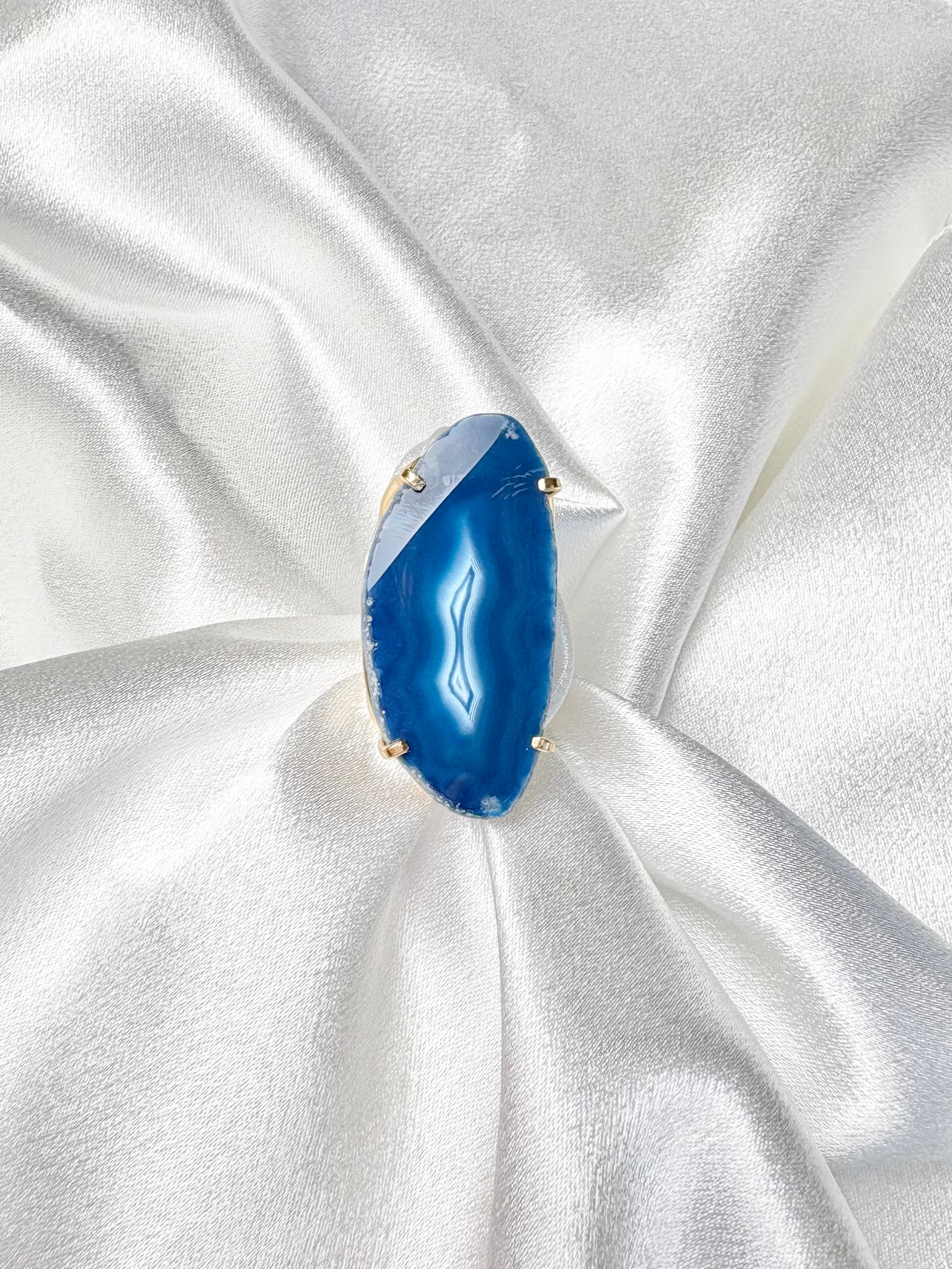 statement blue agate ring natural agate plate on 18k gold plated adjustable band handcrafted by AquaBrasil