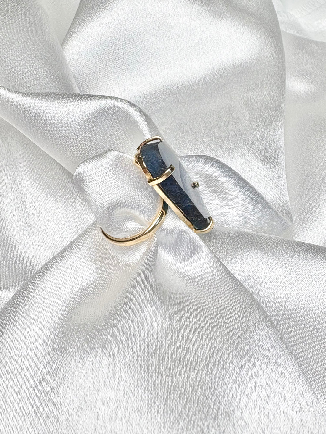 blue agate ring with smaller natural agate plate on 18k gold plated adjustable band handcrafted by AquaBrasil