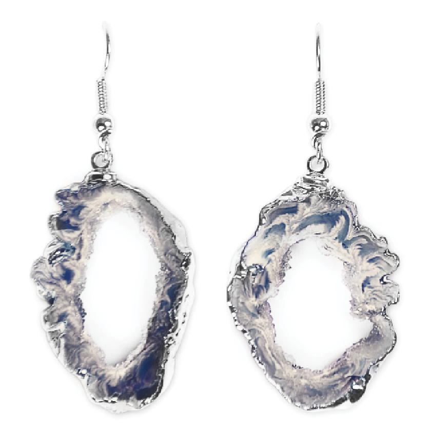 Geode Slice Hook Earrings – Silver-Plated, Hypoallergenic