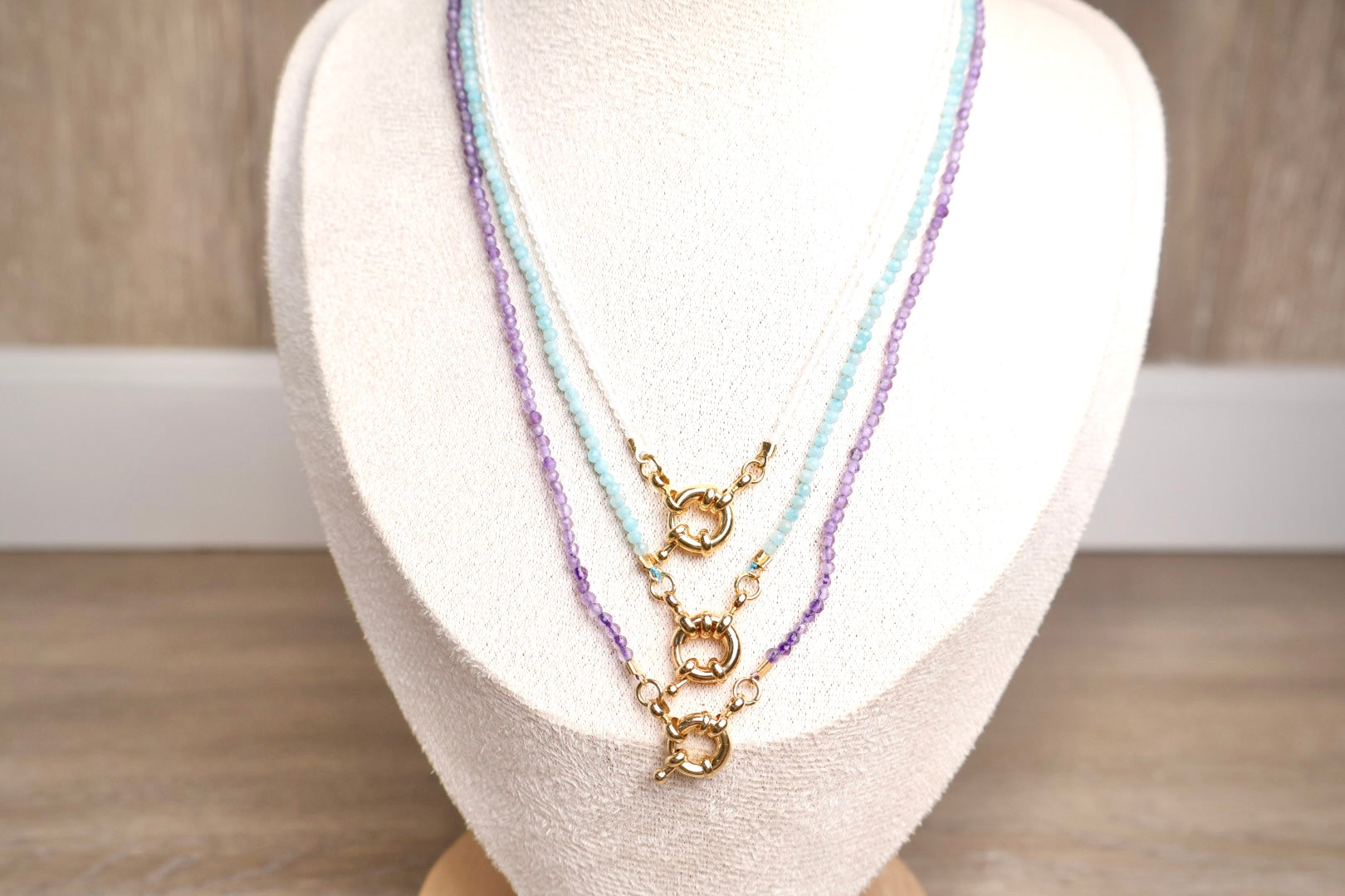 Crystal Bead Choker – Natural Gemstone 18K Gold Plated Latch