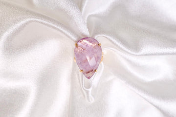 faceted amethyst teardrop ring on 18k gold plated adjustable band AquaBrasil