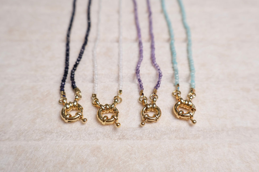 Crystal Bead Choker – Natural Gemstone 18K Gold Plated Latch