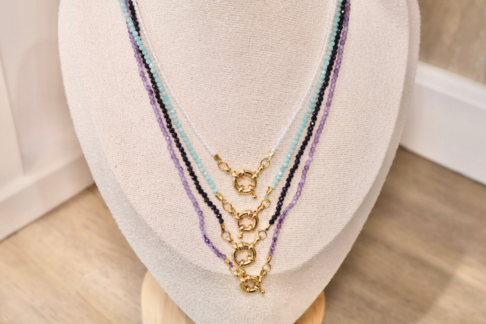 Crystal Bead Choker – Natural Gemstone 18K Gold Plated Latch