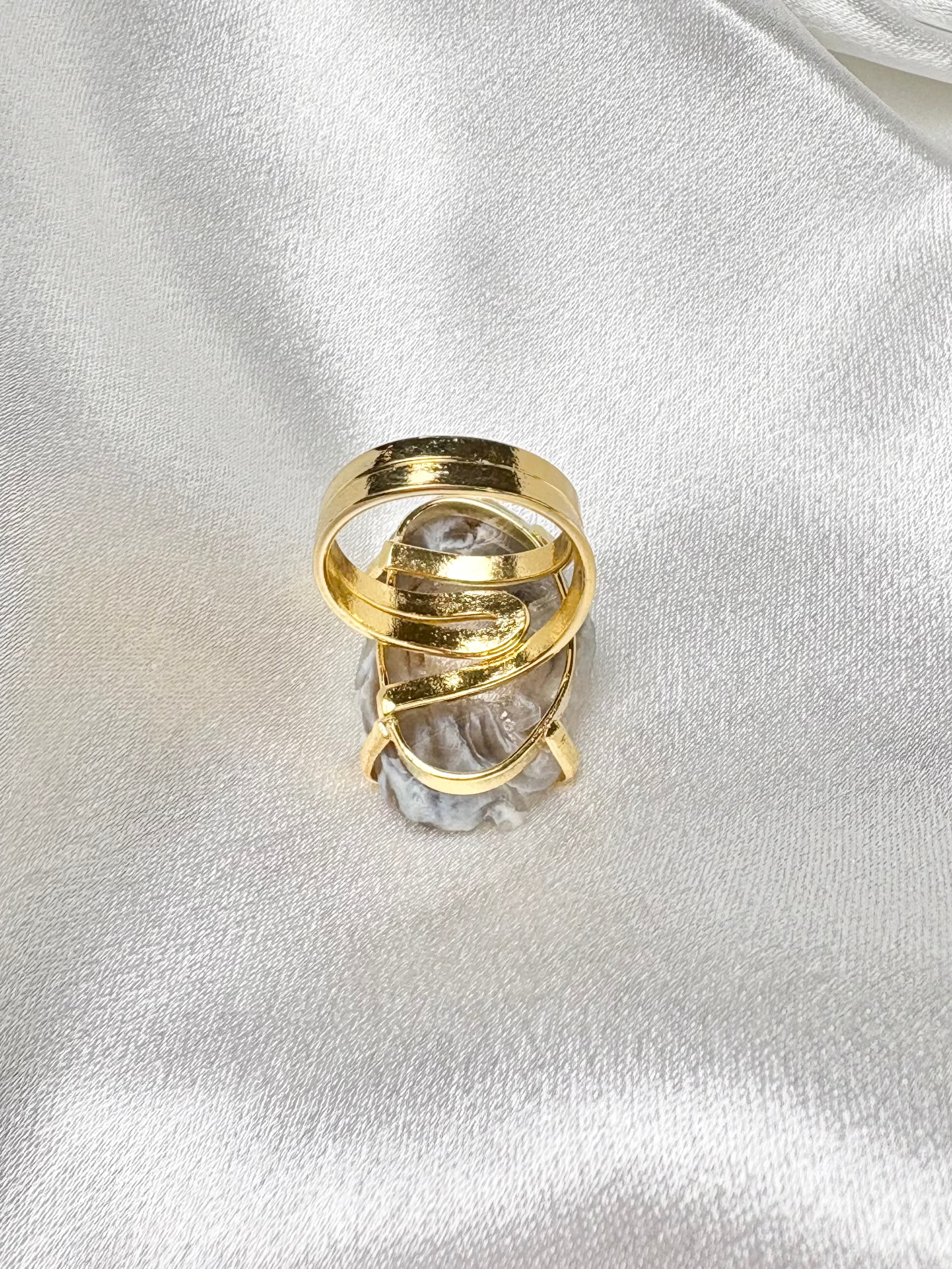 geode crystal ring with gold plated adjustable band AquaBrasil jewelry