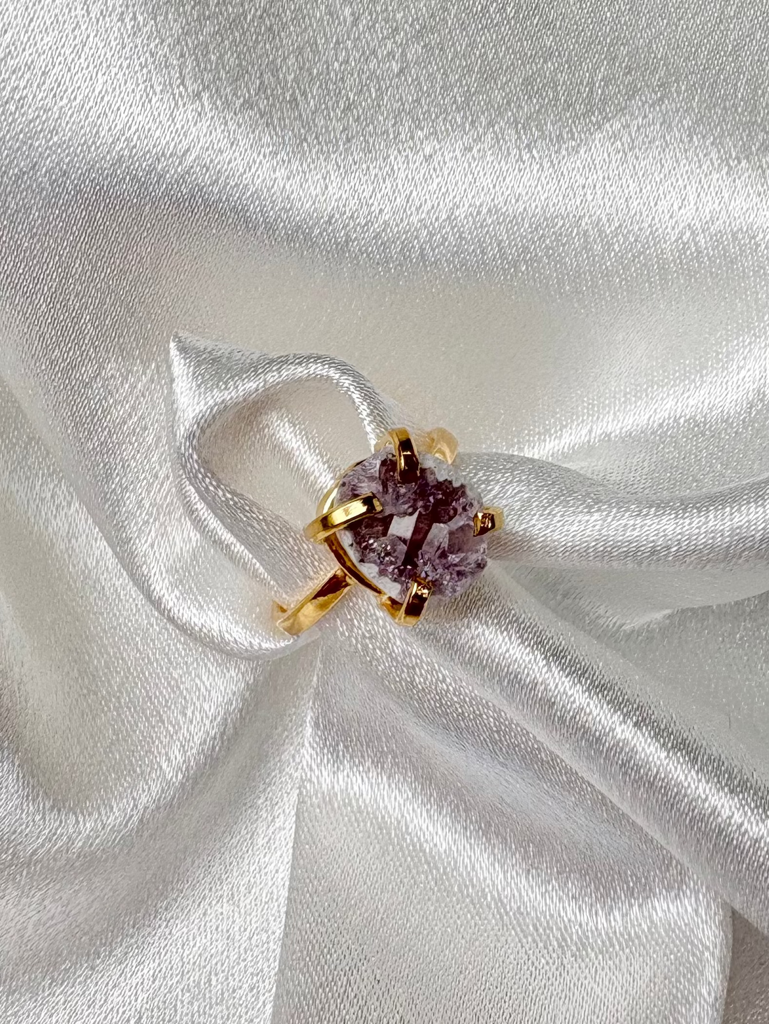 natural geode solitaire ring handcrafted with unique stone on 18k gold plated adjustable band AquaBrasil jewelry