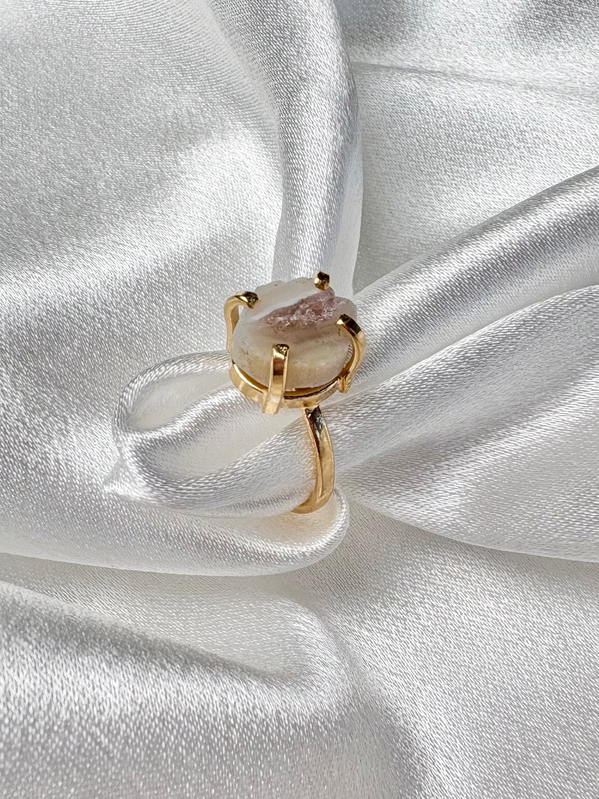 back view solitaire ring natural stone in lavender gold and gray tones 18k gold plated AquaBrasil jewelry