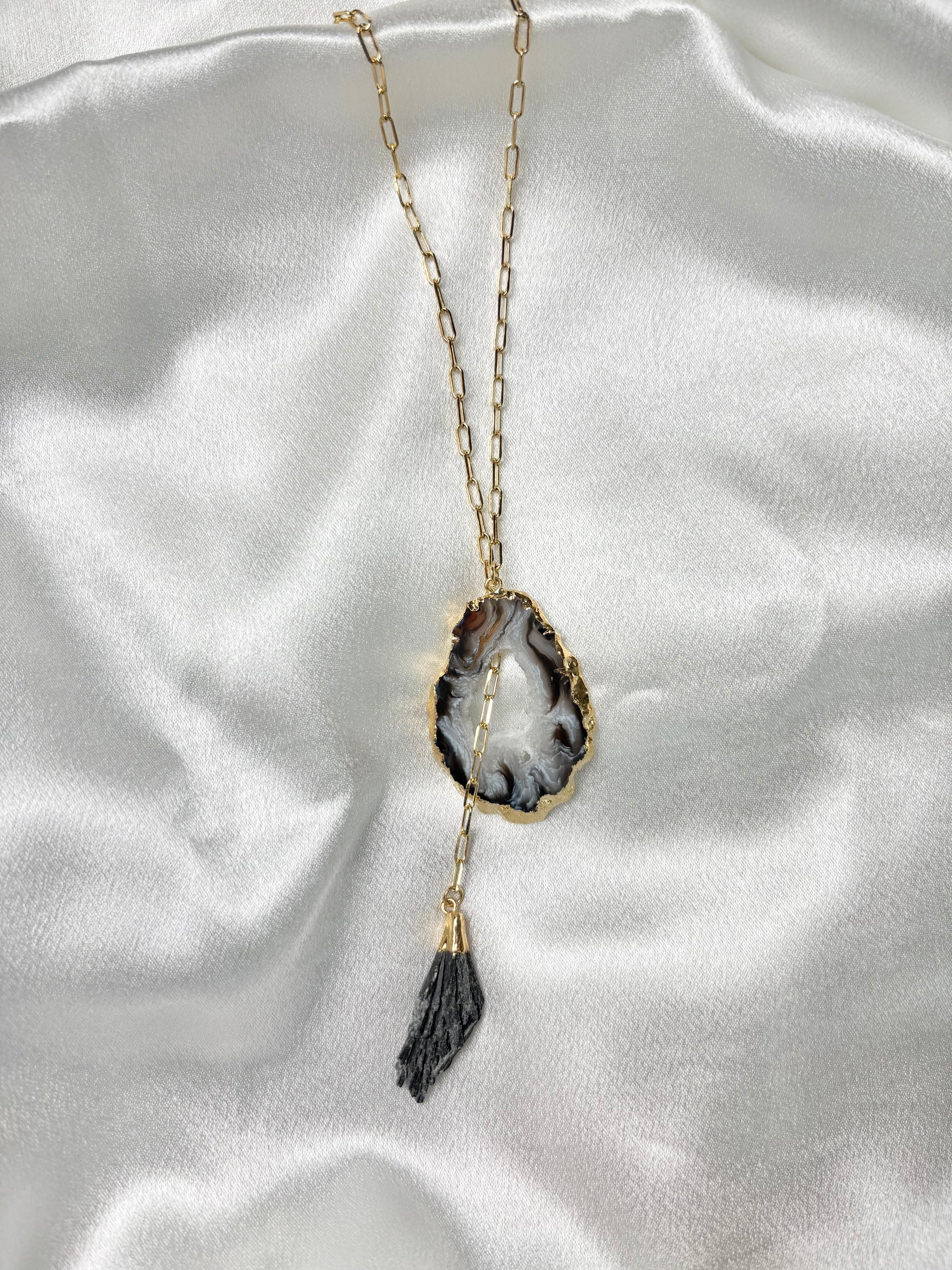 Natural geode crystal pendant on gold plated adjustable chain