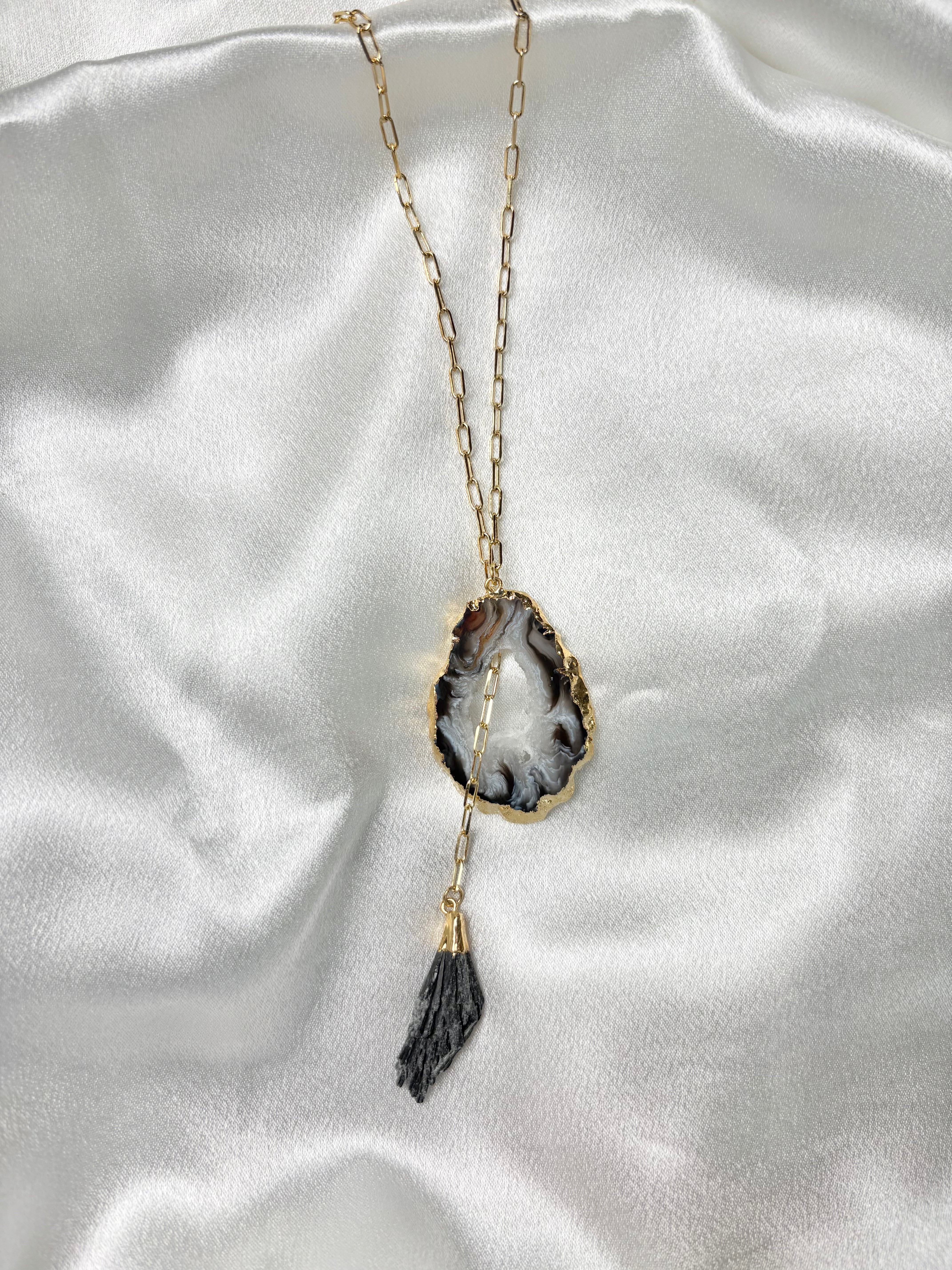 Natural geode crystal pendant on gold plated adjustable chain