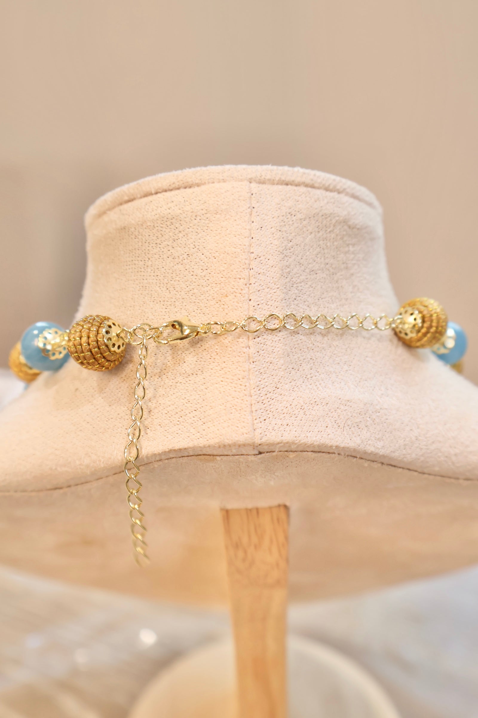 Blue Amazonite Golden Energy Necklace — Golden Grass Beads, 18K Gold Plated