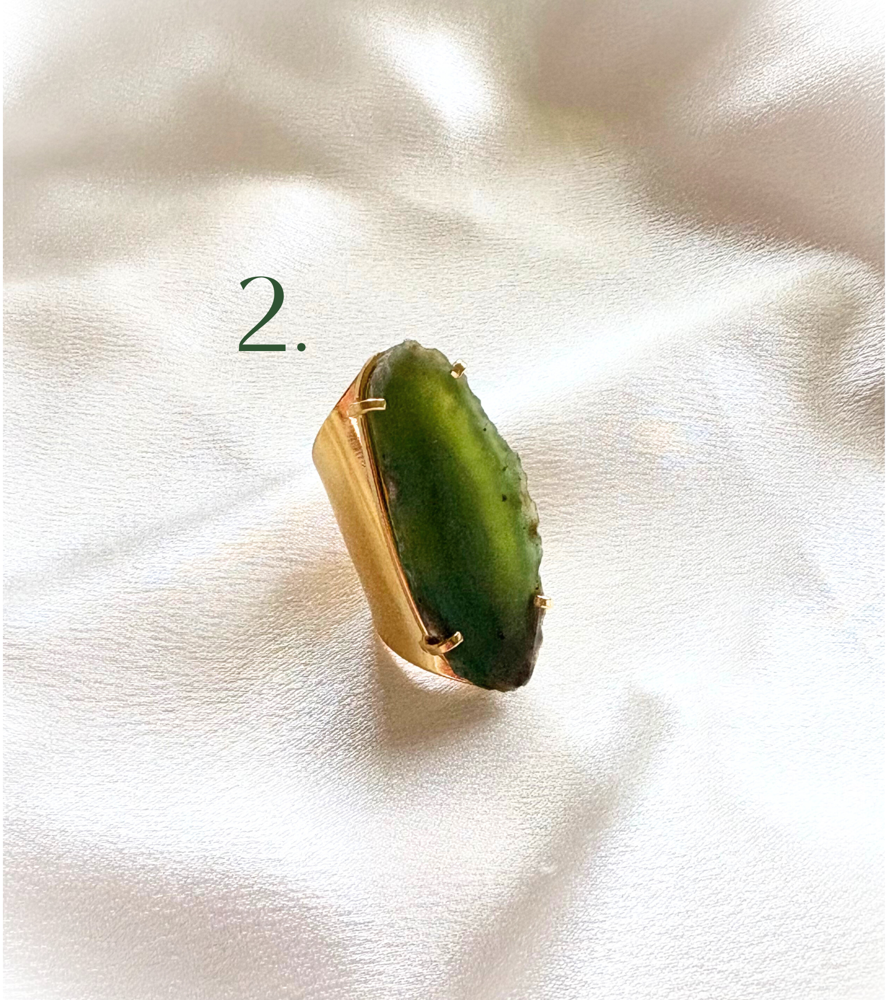 Green Agate Cuff Ring – 18K Gold Plated Adjustable Statement Ring