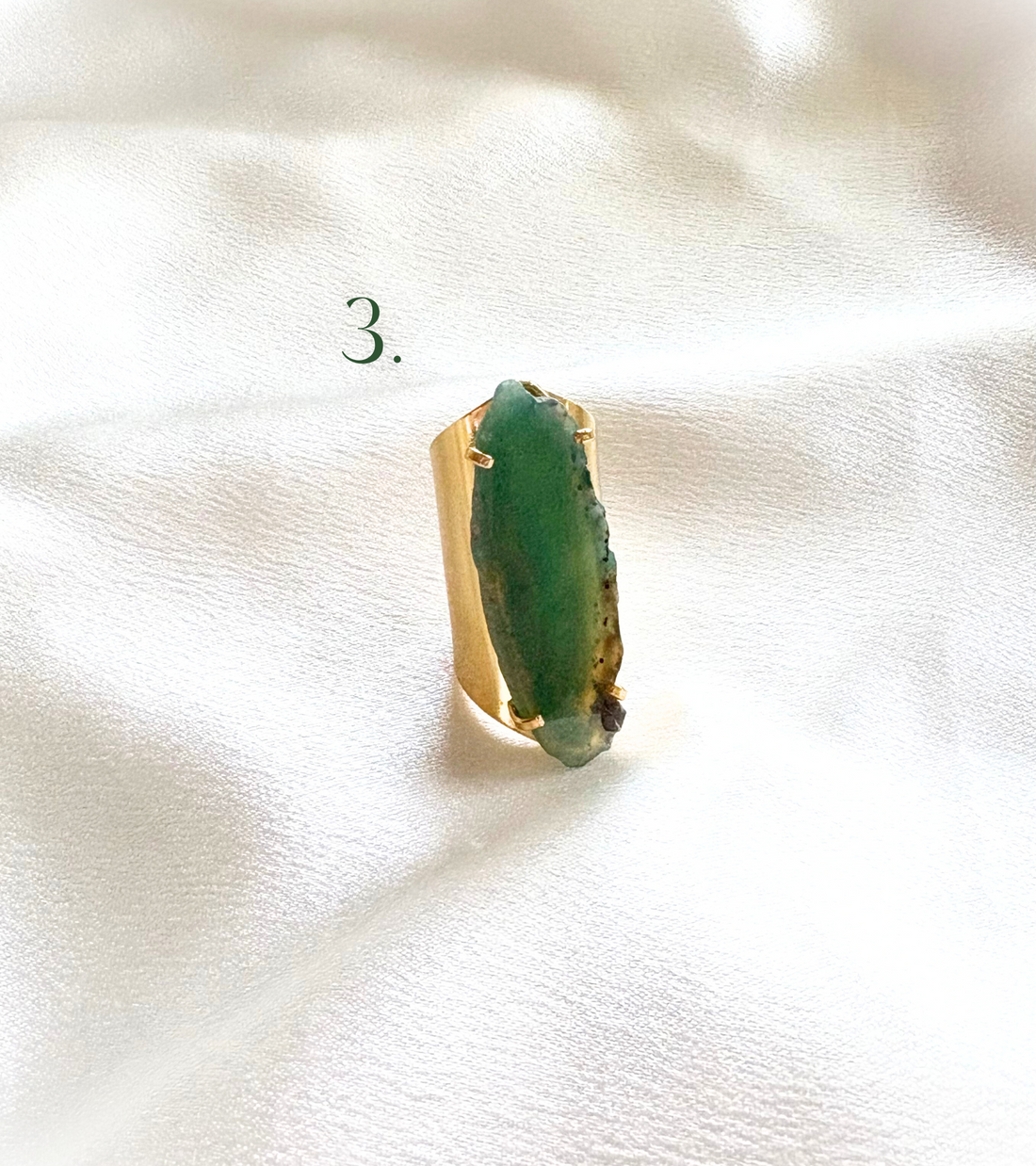 Green Agate Cuff Ring – 18K Gold Plated Adjustable Statement Ring