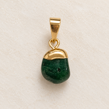 Natural green quartz tumbled stone pendant with 18K gold-plated cap and bail