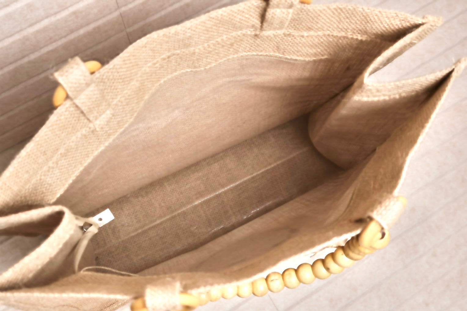 inside of burlap tote AquaBrasil