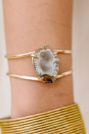 Full Geode Statement Cuff Bracelet — Genuine Natural Stone, 18K Gold Plated, Adjustable & Hypoallergenic
