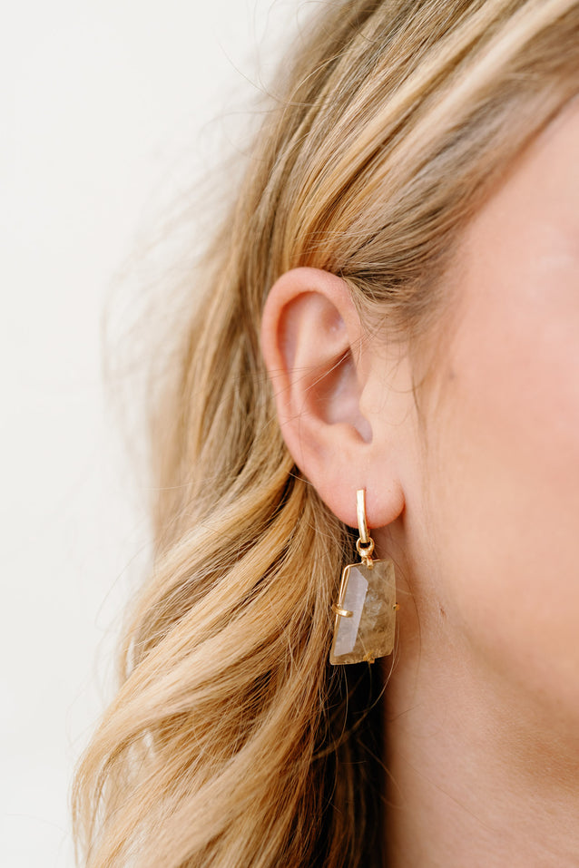 Genuine Citrine Dangle Earrings — Natural Faceted Gemstones with 18K Gold Plated Hooks
