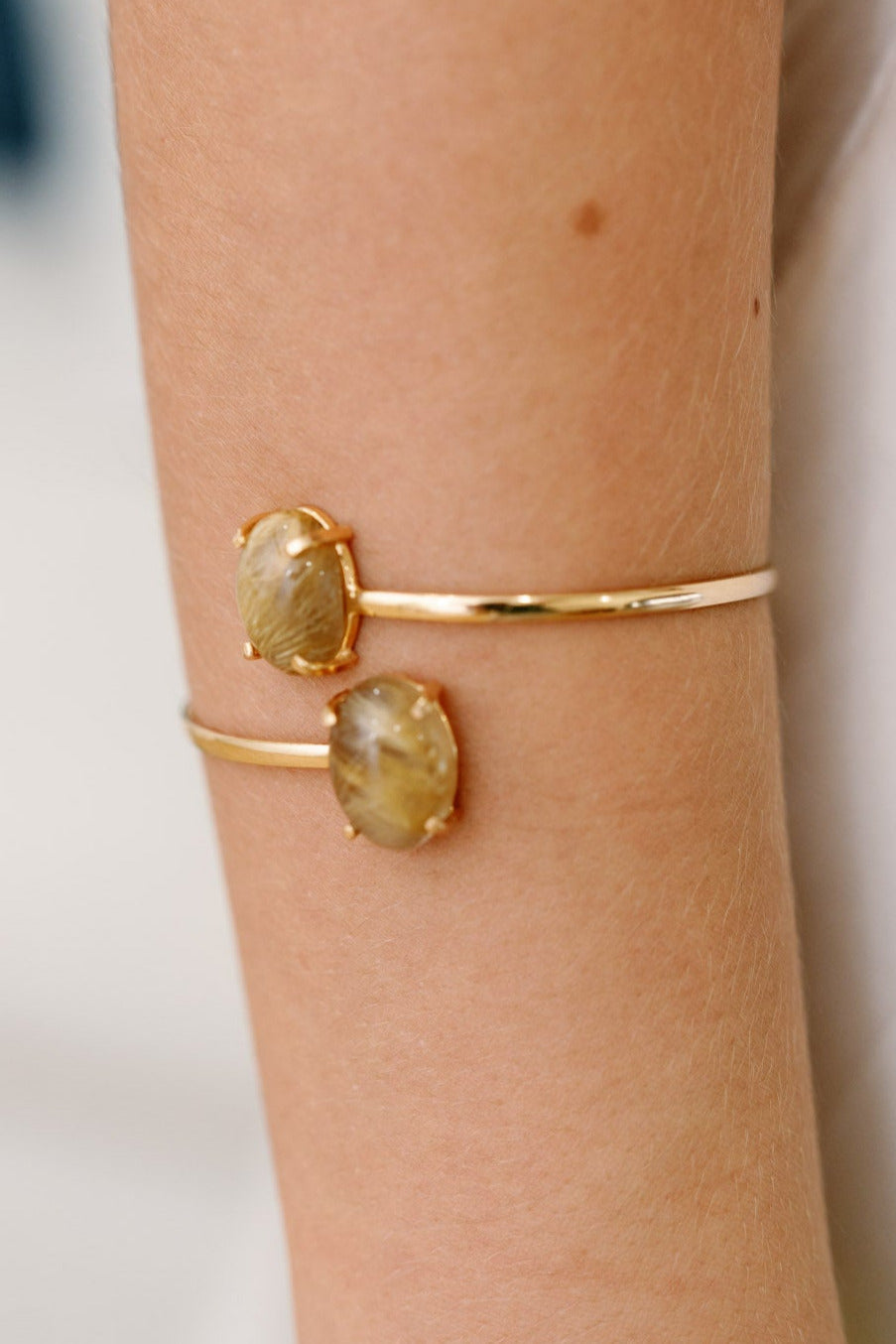 Rutilated Quartz Bangle Bracelet – 18K Gold Plated, Handmade in Brazil