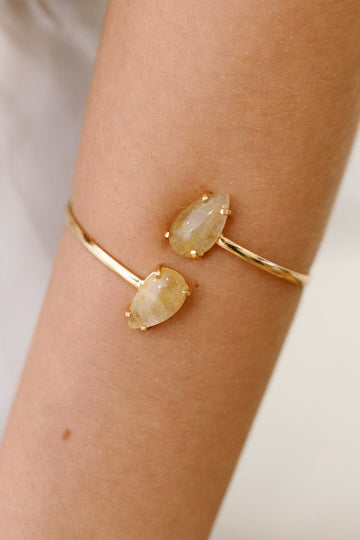 Rutilated Quartz Bangle Bracelet – 18K Gold Plated, Handmade in Brazil