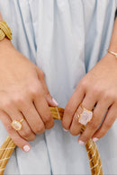 Rose Quartz Open Bangle Bracelet — 18K Gold Plated with Two Raw Rose Quartz Stones, Adjustable & Hypoallergenic