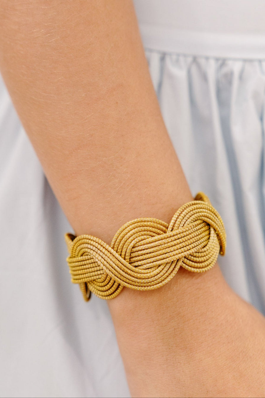 Waves Golden Grass Cuff Bracelet — Handwoven in Brazil with 18K Gold Plated Accents