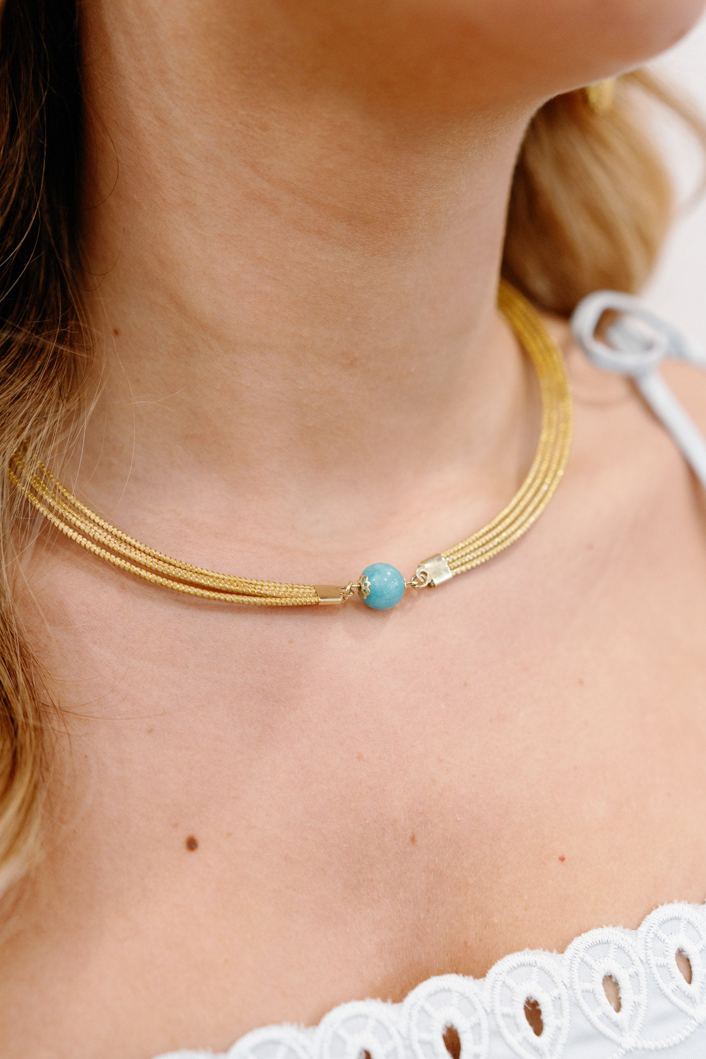 Golden Grass Choker with Natural Gemstones — Handwoven in Brazil with 18K Gold Plated Accents