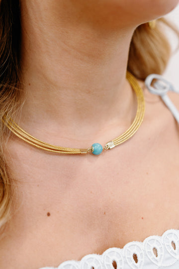 Golden Grass Choker with Natural Gemstones — Handwoven in Brazil with 18K Gold Plated Accents