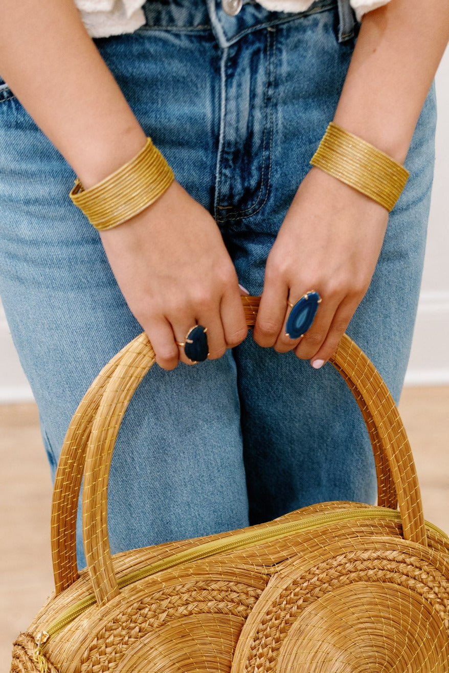 Solara Golden Grass Cuff Bracelet — Handwoven in Brazil with 18K Gold Plated Accents