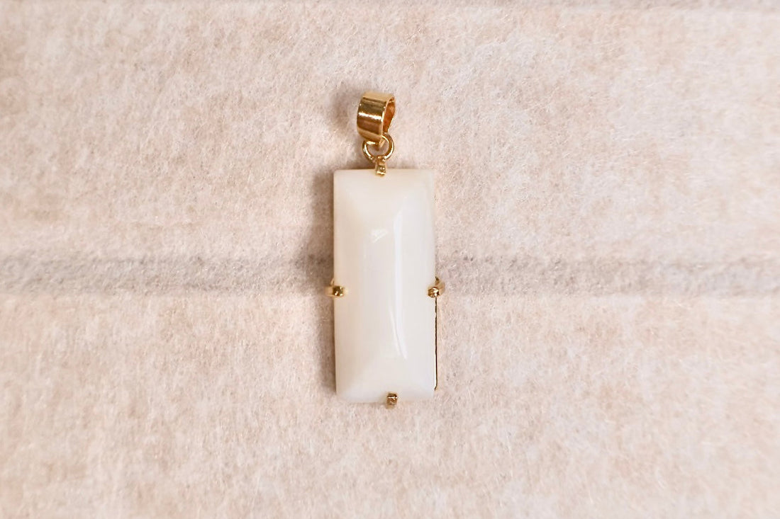 mother of pearl rectangular pendant set in 18k gold plated frame handcrafted by AquaBrasil jewelry