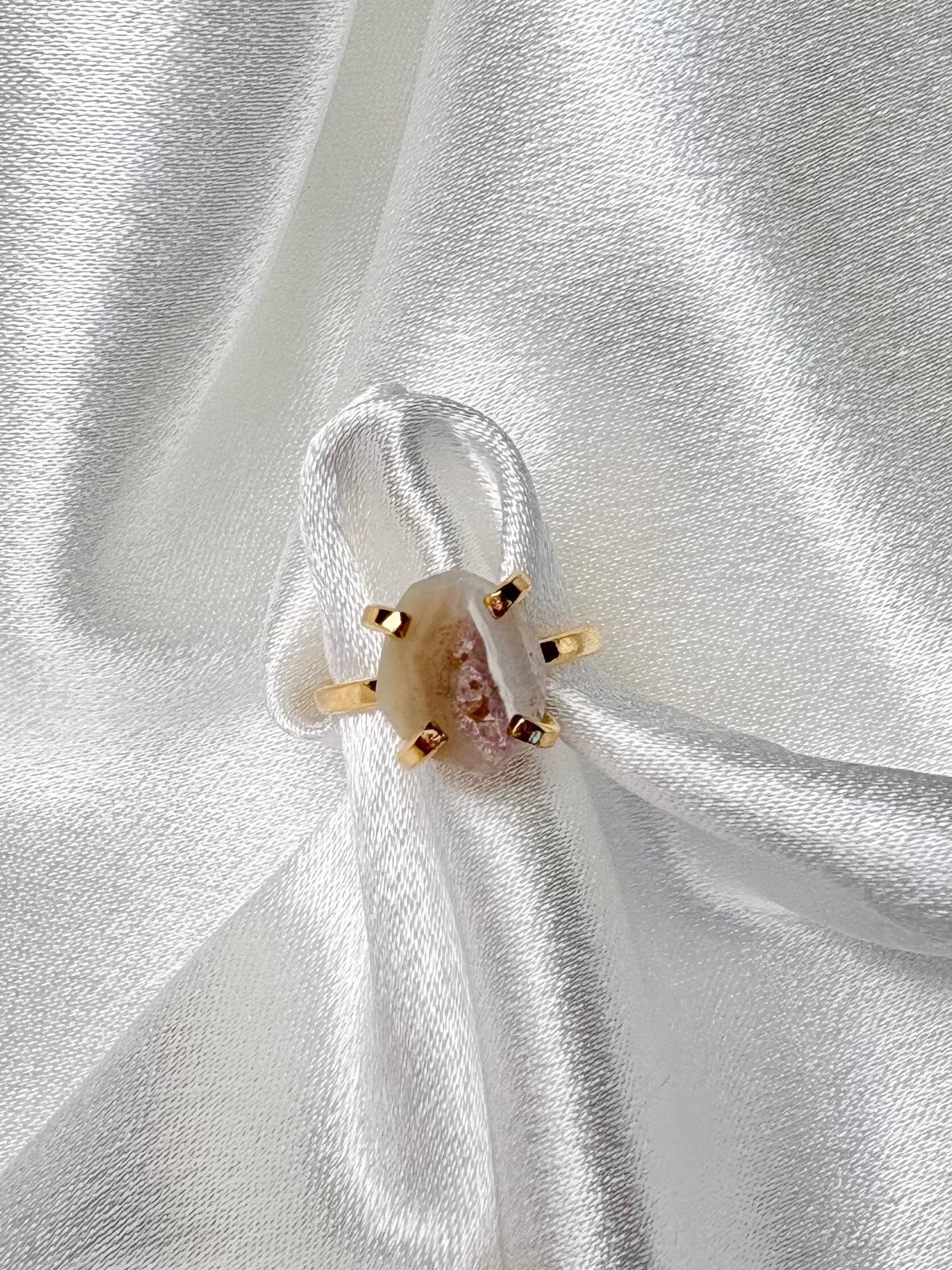 natural geode solitaire ring handcrafted with unique stone on 18k gold plated adjustable band AquaBrasil jewelry