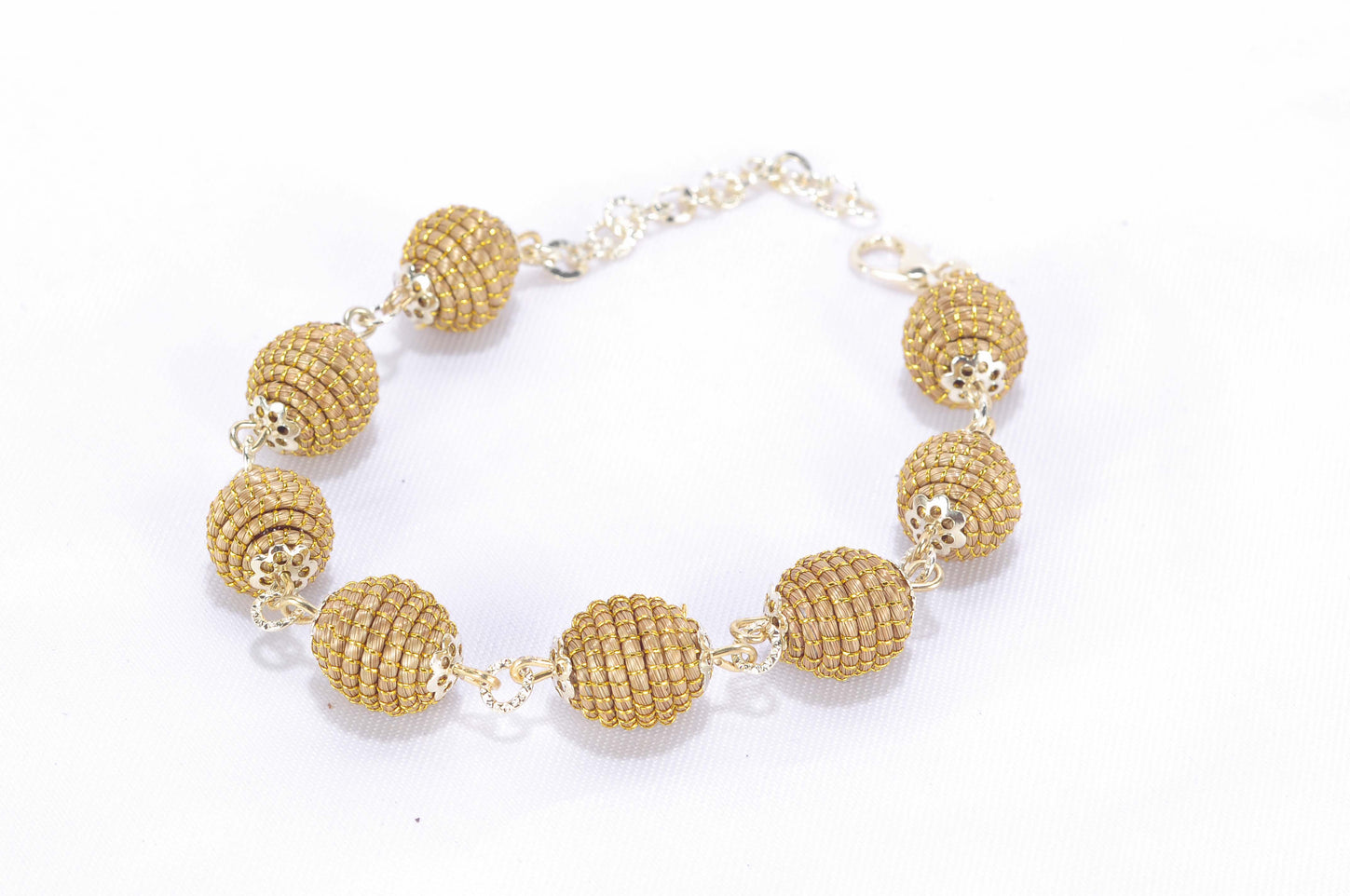 Classic Golden Grass Beaded Bracelet — Handwoven, Adjustable & 18K Gold Plated