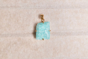 free form blue amazonite statement pendant set in 18k gold plated frame handcrafted by AquaBrasil