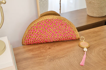Golden Grass Clutch with Pink Crochet Intertwine
