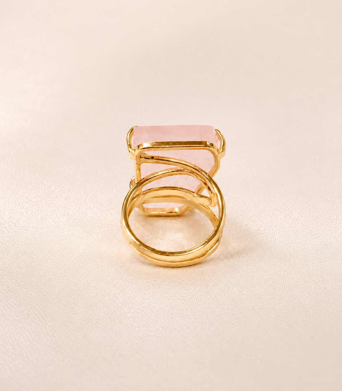 Rose Quartz Statement Cocktail Ring – Natural Gemstone