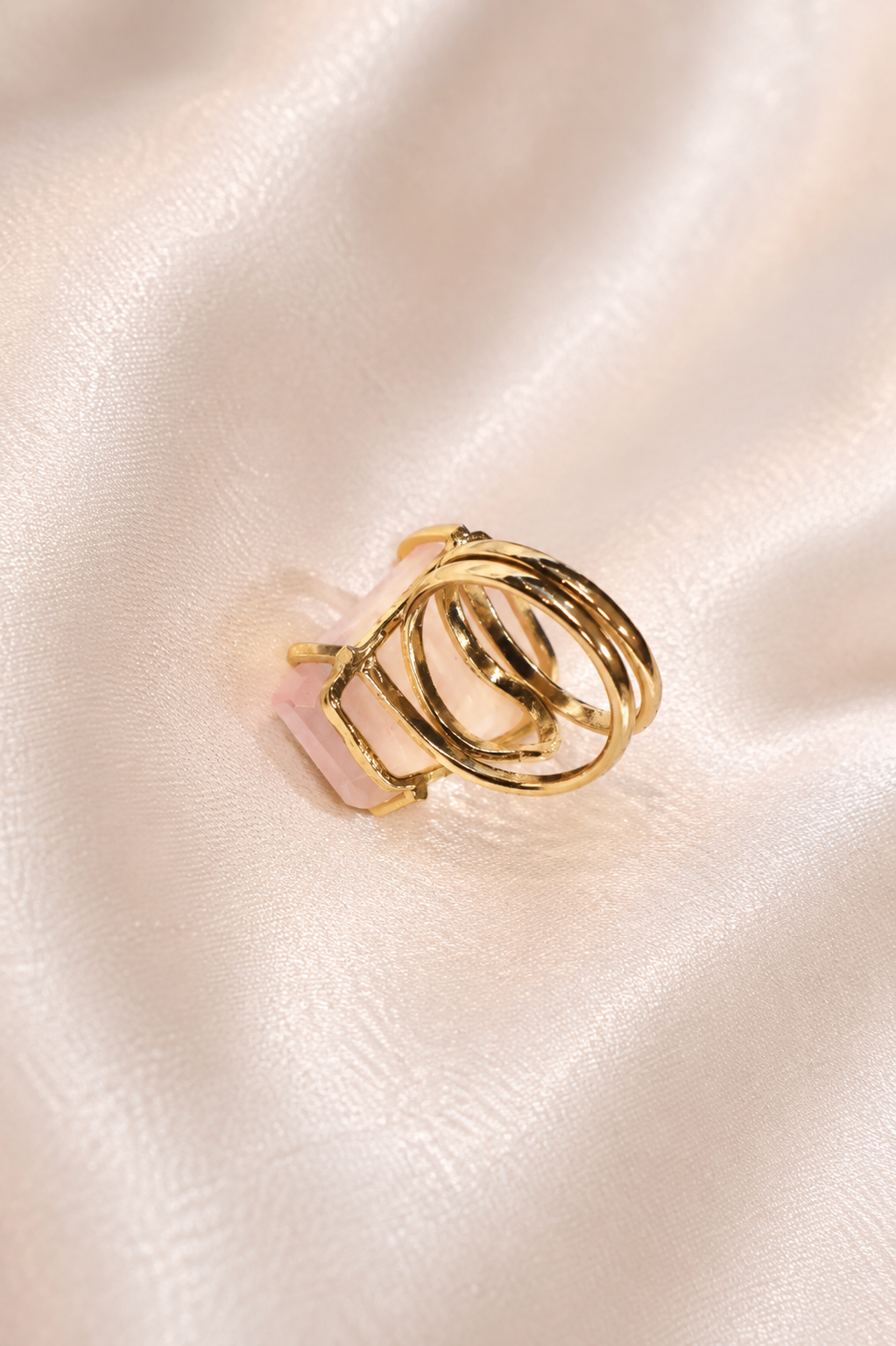 Rose Quartz Statement Cocktail Ring – Natural Gemstone