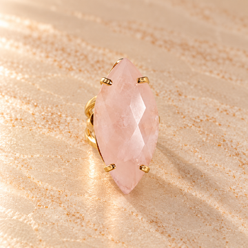 Rose Quartz Marquise Ring – 18K Gold Plated Adjustable Band