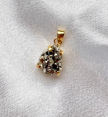 pyrite tear drop pendant handcrafted with natural stone and 18k gold plated details AquaBrasil jewelry