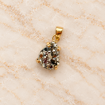 Pyrite Tear Drop Pendant – Hand-Cut Natural Stone 18K Gold Plated